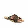 Mules MARRON DENIM SIDE CUIR -Claquettes Soldes mules marron denim side cuir