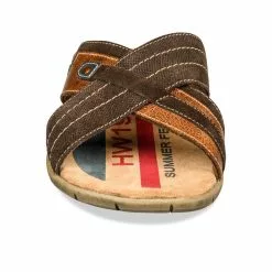 Mules MARRON DENIM SIDE CUIR -Claquettes Soldes mules marron denim side cuir 4