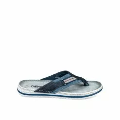 Claquettes Soldes -Claquettes Soldes tongs marine denim side cuir 1