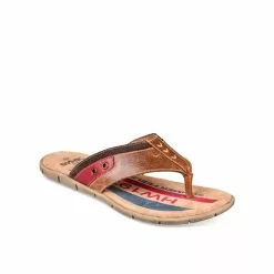 Tongs MARRON DENIM SIDE CUIR